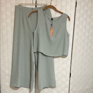 Rolyalamp Women's Sage Color  wide leg Pant Set